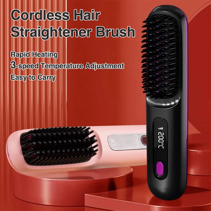 Portable Cordless Straightener Hair Comb Electric Negative Ion Anti Scald Fast Heated Straightening Brush Hair Styling Tool