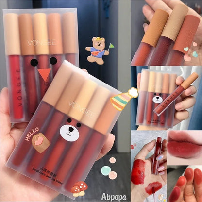 5pcs/set lip gloss set matte velvet lipstick easy to color lipstick female student lip gloss