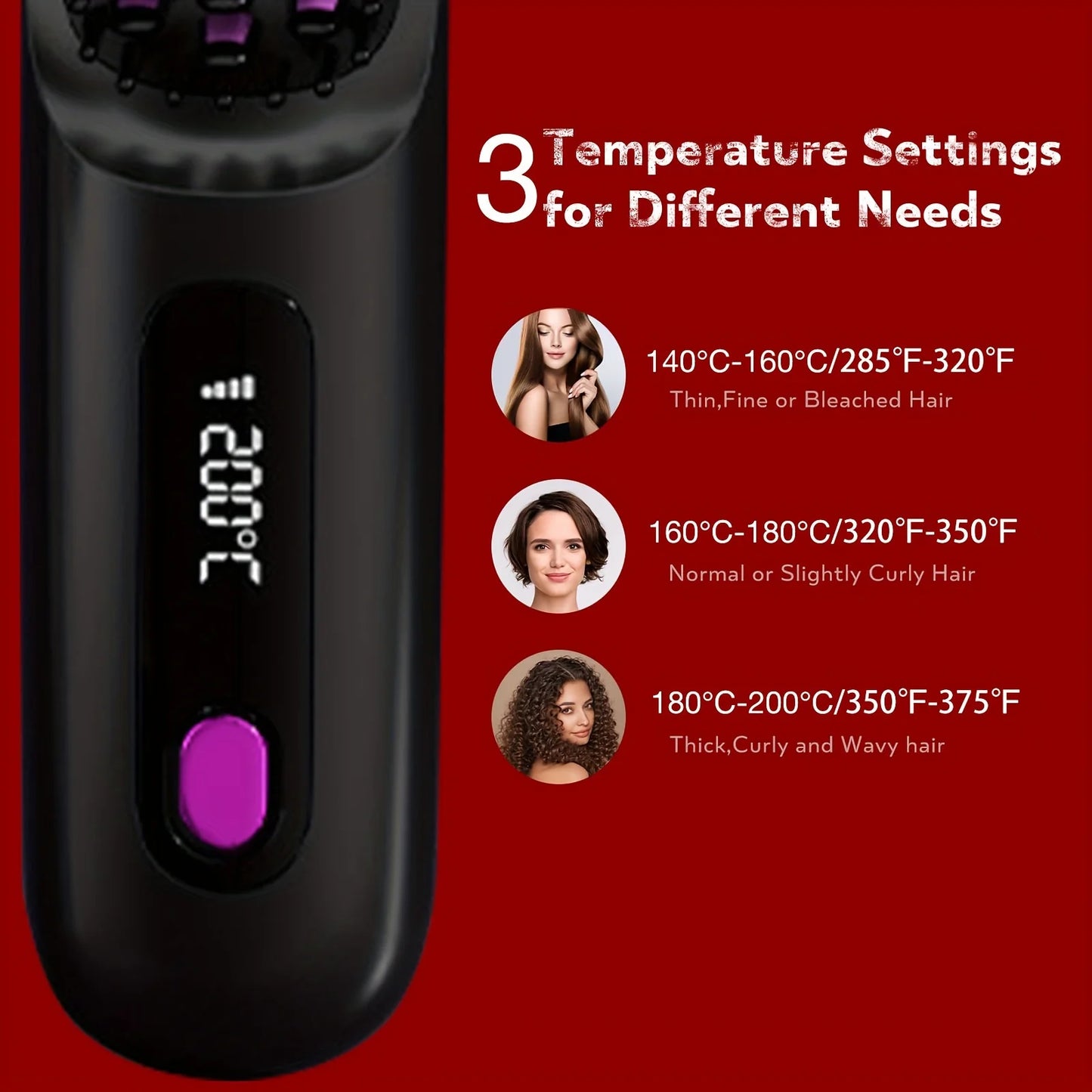 Portable Cordless Straightener Hair Comb Electric Negative Ion Anti Scald Fast Heated Straightening Brush Hair Styling Tool