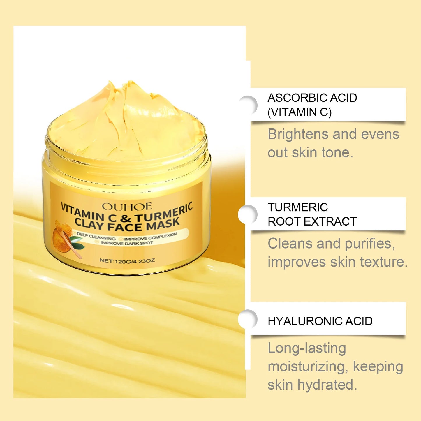 Vitamin C Turmeric Clay Mask Blackhead Removal Anti-Acne Oil Control Even Tone Anti-Irritation Whitening Nourish Sooth Mud Masks