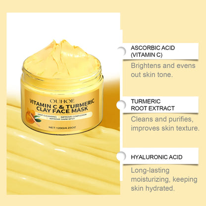 Vitamin C Turmeric Clay Mask Blackhead Removal Anti-Acne Oil Control Even Tone Anti-Irritation Whitening Nourish Sooth Mud Masks