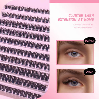 3D 190 PCS Cluster Lashes Kit DIY Lash Extension Set with Glue Accessories Eyelash Curler Lash Bond And Seal Makeup Tools