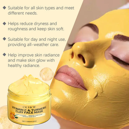 Vitamin C Turmeric Clay Mask Blackhead Removal Anti-Acne Oil Control Even Tone Anti-Irritation Whitening Nourish Sooth Mud Masks