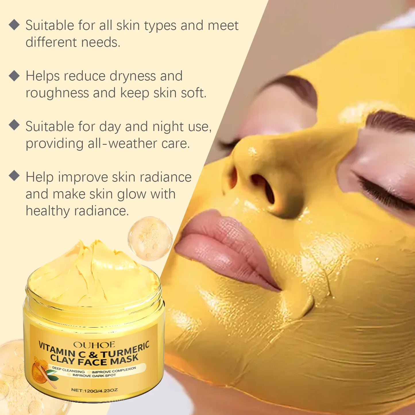 Vitamin C Turmeric Clay Mask Blackhead Removal Anti-Acne Oil Control Even Tone Anti-Irritation Whitening Nourish Sooth Mud Masks