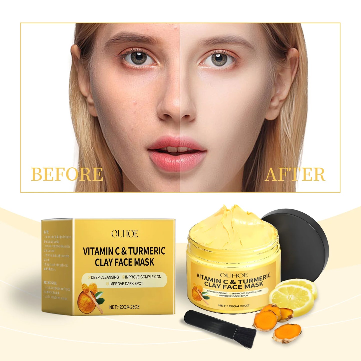 Vitamin C Turmeric Clay Mask Blackhead Removal Anti-Acne Oil Control Even Tone Anti-Irritation Whitening Nourish Sooth Mud Masks