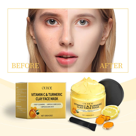 Vitamin C Turmeric Clay Mask Blackhead Removal Anti-Acne Oil Control Even Tone Anti-Irritation Whitening Nourish Sooth Mud Masks