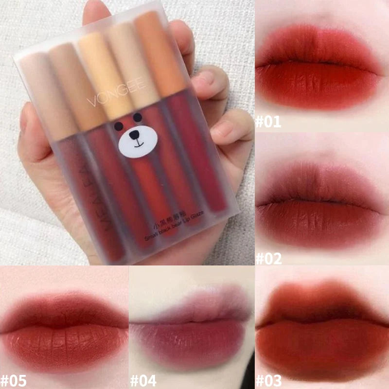 5pcs/set lip gloss set matte velvet lipstick easy to color lipstick female student lip gloss