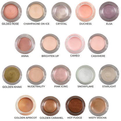 Snowflake Any Wear Creme - A Waterproof Multi-tasking creme to powder product for eyes, cheeks & lips. Can be worn anywhere