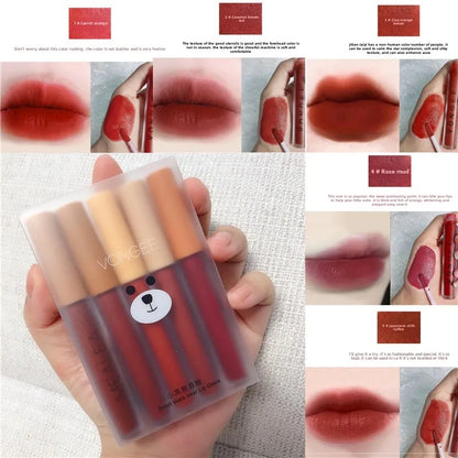 5pcs/set lip gloss set matte velvet lipstick easy to color lipstick female student lip gloss