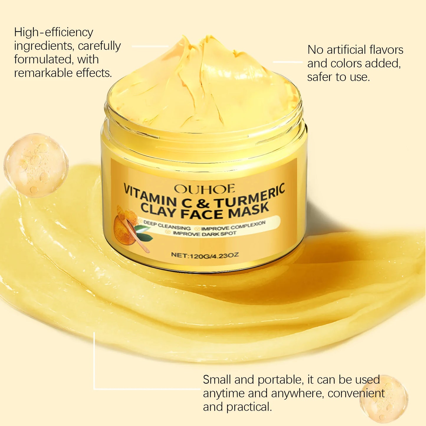 Vitamin C Turmeric Clay Mask Blackhead Removal Anti-Acne Oil Control Even Tone Anti-Irritation Whitening Nourish Sooth Mud Masks