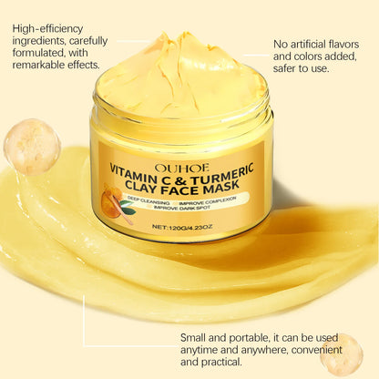 Vitamin C Turmeric Clay Mask Blackhead Removal Anti-Acne Oil Control Even Tone Anti-Irritation Whitening Nourish Sooth Mud Masks