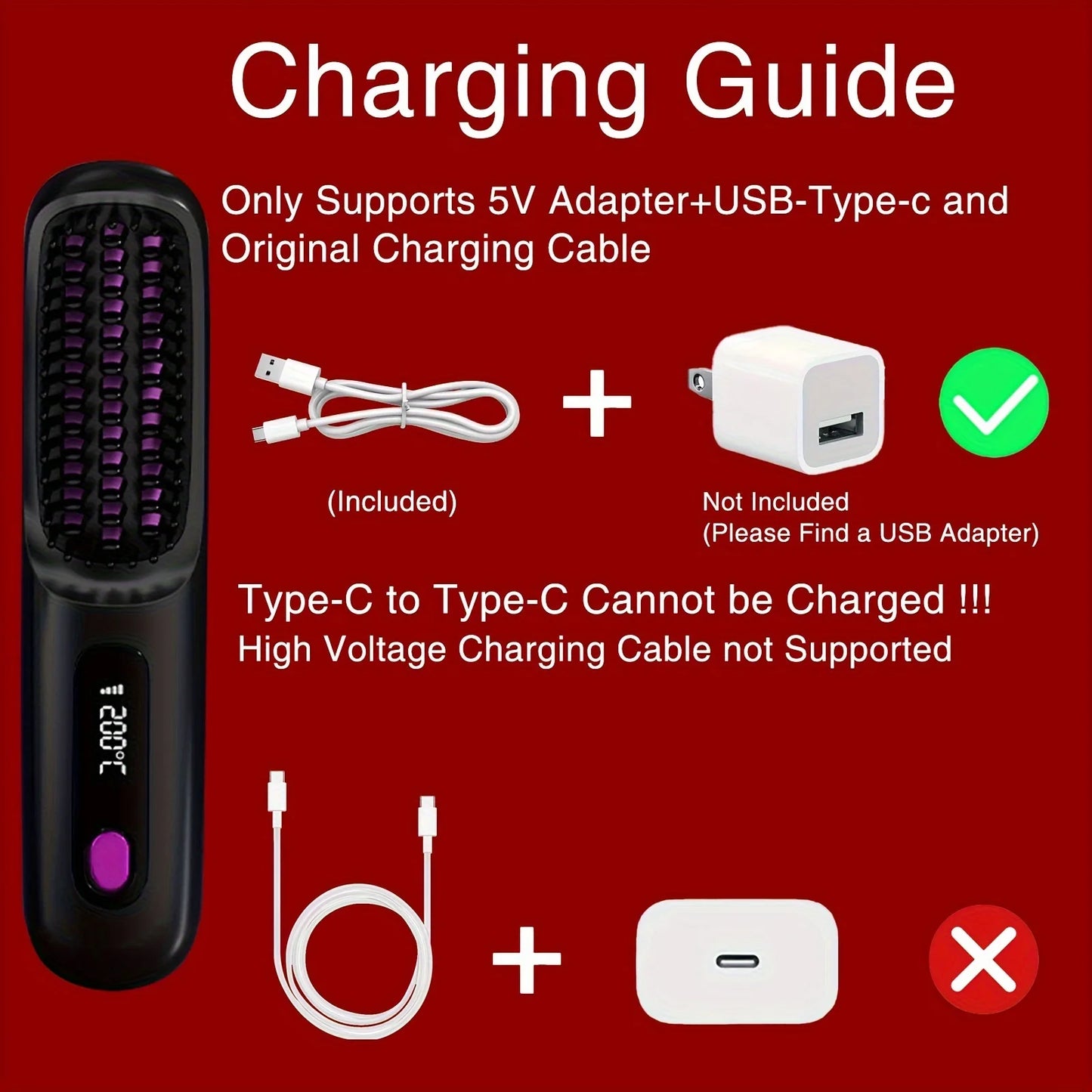 Portable Cordless Straightener Hair Comb Electric Negative Ion Anti Scald Fast Heated Straightening Brush Hair Styling Tool