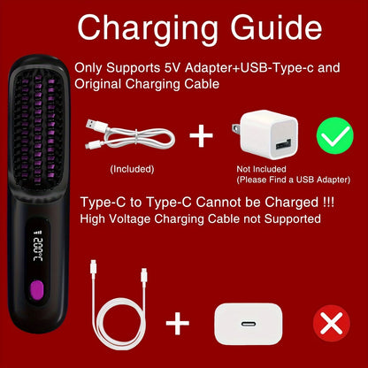Portable Cordless Straightener Hair Comb Electric Negative Ion Anti Scald Fast Heated Straightening Brush Hair Styling Tool