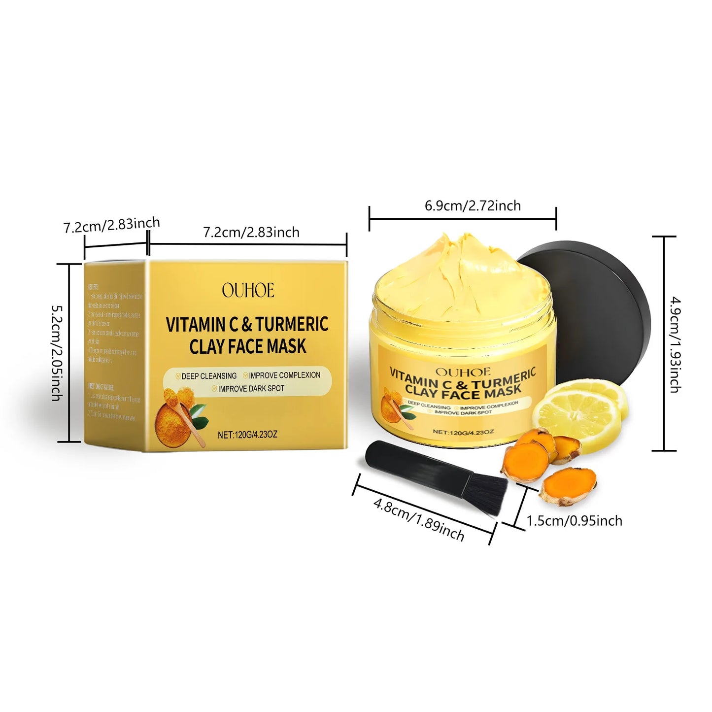 Vitamin C Turmeric Clay Mask Blackhead Removal Anti-Acne Oil Control Even Tone Anti-Irritation Whitening Nourish Sooth Mud Masks