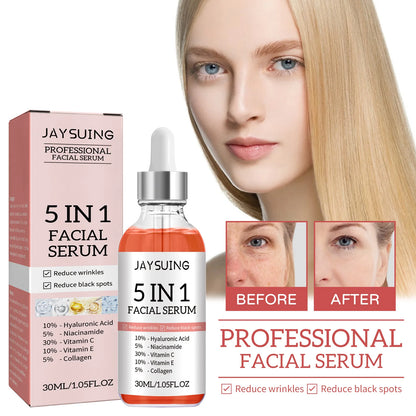 Professional Facial Serum 5 In 1 Reduce Black Spots Anti Aging Brighten Even Skin Tone Fine Lines Wrinkles Vitamin C Face Serum