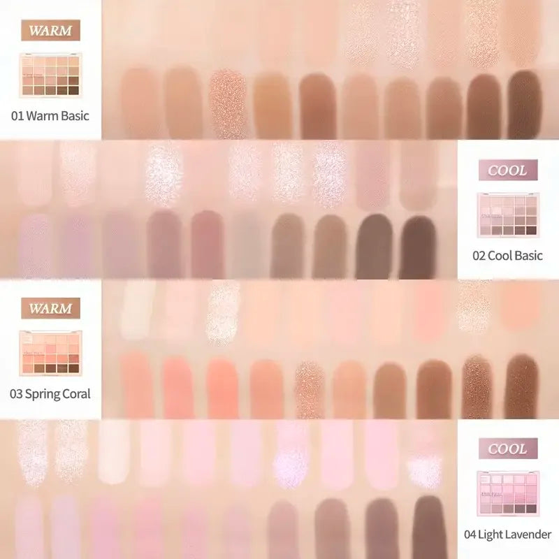 20-Color Warm Eyeshadow Palette – Romantic Smoky & Rose Tones, Matte & Glitter, High-Pigment, Smudge-Proof, Beauty Makeup