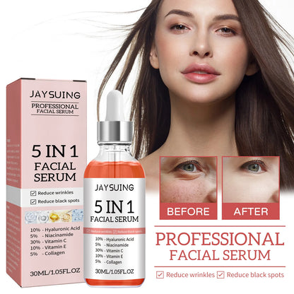 Professional Facial Serum 5 In 1 Reduce Black Spots Anti Aging Brighten Even Skin Tone Fine Lines Wrinkles Vitamin C Face Serum