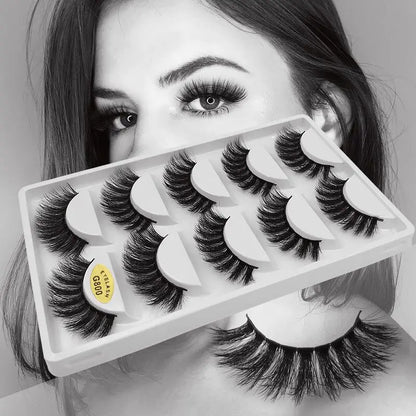 5 Pairs Multipack 3D Mink Lashes False Eyelashes Handmade Wispy Fluffy Long Lashes Natural Eye Makeup Tools Eye Lashes G806