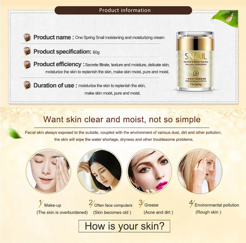 OneSpring Snail Cream Nourishing Anti Wrinkle+Gold Eye Cream Removal Dark Circles Eye Bag Repair Moisturizing Faical Skin Care