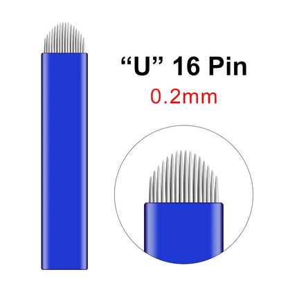 100pcs NANO Blue 0.2mm U SHape 12U 14U 16U 18U Microblading Needles for Permanent Makeup Supplies Manual Eyebrow Blades