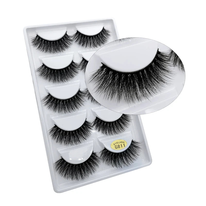 5 Pairs Multipack 3D Mink Lashes False Eyelashes Handmade Wispy Fluffy Long Lashes Natural Eye Makeup Tools Eye Lashes G806