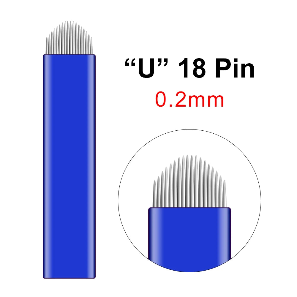 100pcs NANO Blue 0.2mm U SHape 12U 14U 16U 18U Microblading Needles for Permanent Makeup Supplies Manual Eyebrow Blades