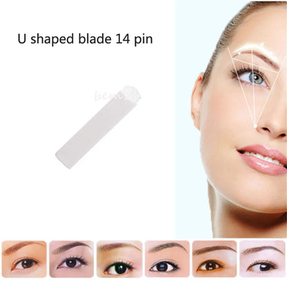 100pcs White 0.25mm Microblading Needles for Tattoo Lamina Tebori 7 9 11 12 14 Flex Blades U Shape Permanent Makeup Needle Blade