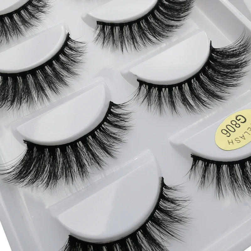 5 Pairs Multipack 3D Mink Lashes False Eyelashes Handmade Wispy Fluffy Long Lashes Natural Eye Makeup Tools Eye Lashes G806