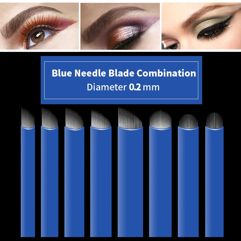 100pcs NANO Blue 0.2mm U SHape 12U 14U 16U 18U Microblading Needles for Permanent Makeup Supplies Manual Eyebrow Blades