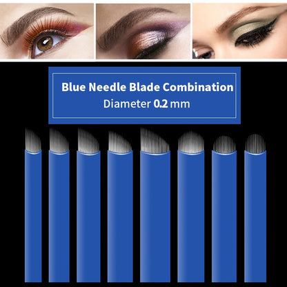 100pcs NANO Blue 0.2mm U SHape 12U 14U 16U 18U Microblading Needles for Permanent Makeup Supplies Manual Eyebrow Blades