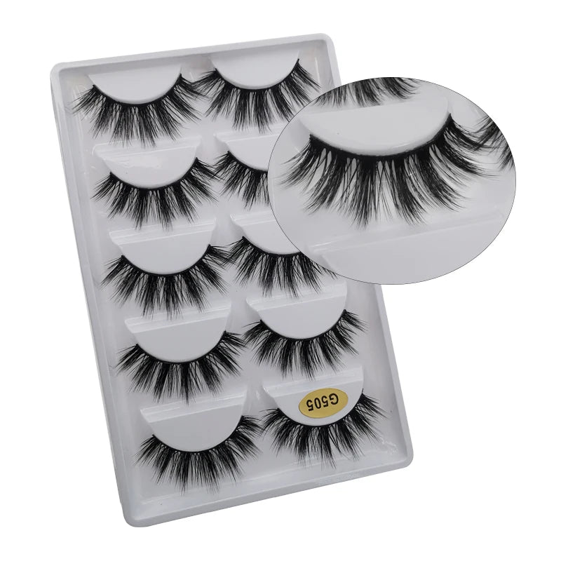 5 Pairs Multipack 3D Mink Lashes False Eyelashes Handmade Wispy Fluffy Long Lashes Natural Eye Makeup Tools Eye Lashes G806
