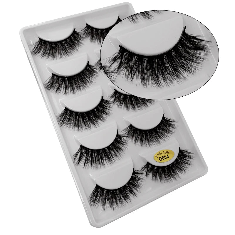 5 Pairs Multipack 3D Mink Lashes False Eyelashes Handmade Wispy Fluffy Long Lashes Natural Eye Makeup Tools Eye Lashes G806