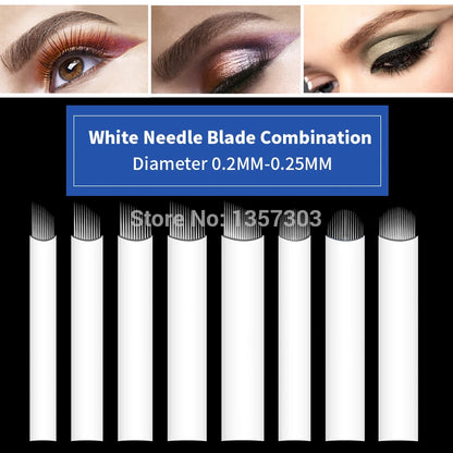 50pcs White 0.20MM/0.25mm Microblading Needles for Tattoo Lamina Tebori 7 9 11 12 14 Flex Blades U Shape Permanent Makeup Blades