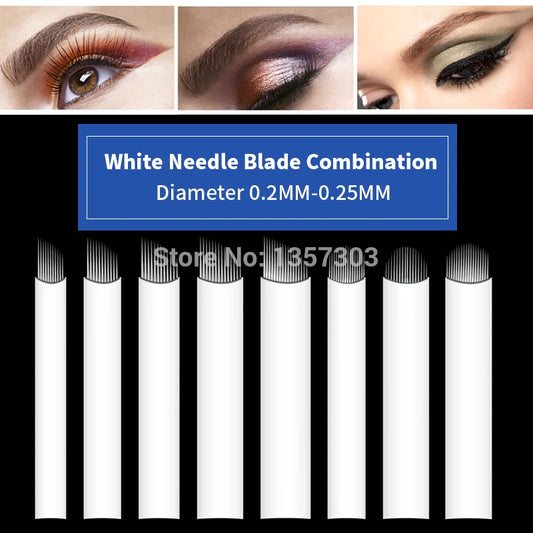 50pcs White 0.20MM/0.25mm Microblading Needles for Tattoo Lamina Tebori 7 9 11 12 14 Flex Blades U Shape Permanent Makeup Blades