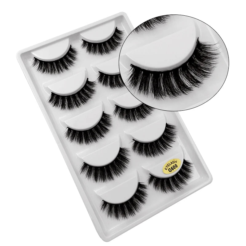 5 Pairs Multipack 3D Mink Lashes False Eyelashes Handmade Wispy Fluffy Long Lashes Natural Eye Makeup Tools Eye Lashes G806