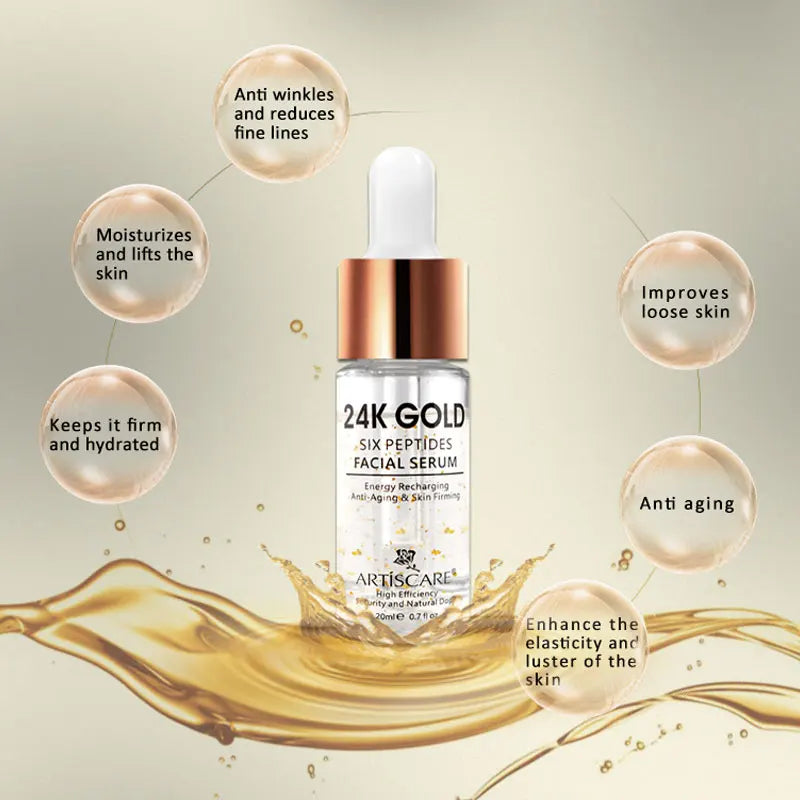 ARTISCARE 24k gold serum six peptides 20ml whitening moisturizing hyaluronic acid serum for face anti wrinkles facial skin care