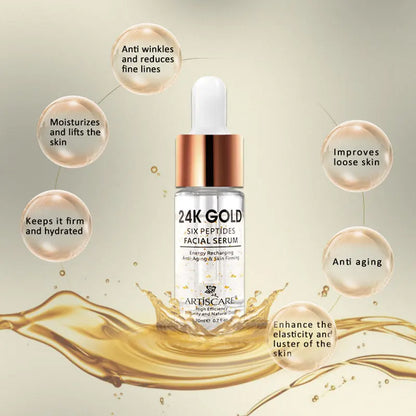 ARTISCARE 24k gold serum six peptides 20ml whitening moisturizing hyaluronic acid serum for face anti wrinkles facial skin care