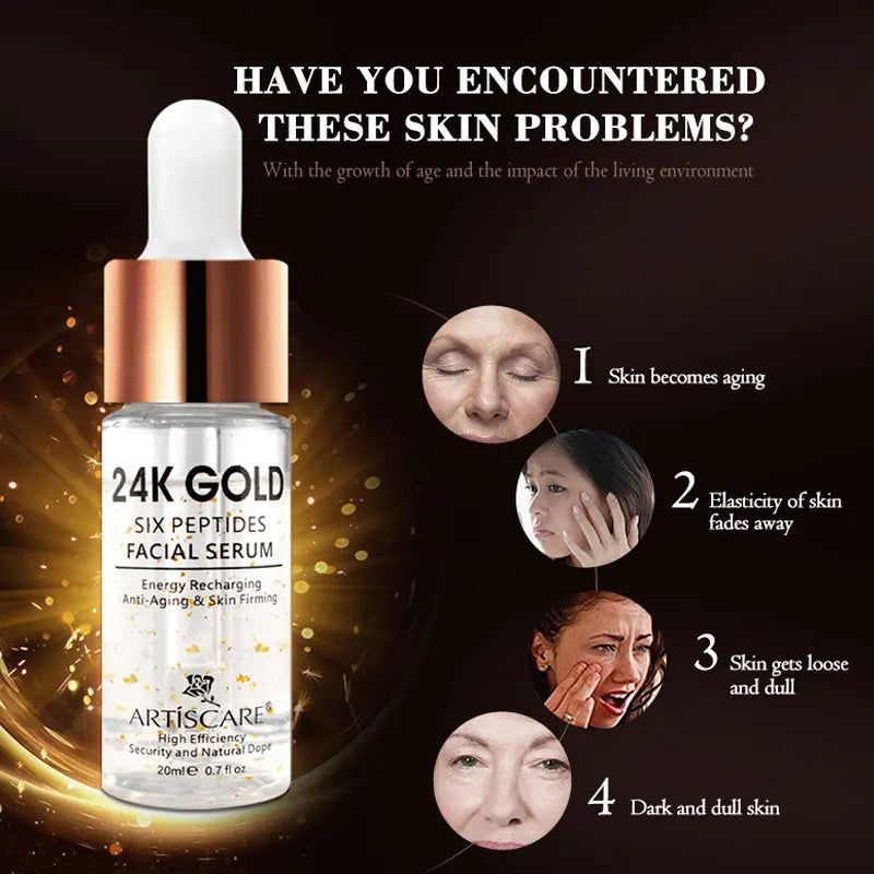 ARTISCARE 24k gold serum six peptides 20ml whitening moisturizing hyaluronic acid serum for face anti wrinkles facial skin care