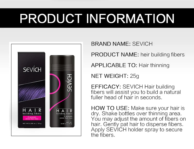 25g Hair Fibers Keratin Thickening Spray Hair Fiber Refill Hair Building Fibers Instant Regrowth Powders Hair Growth Product