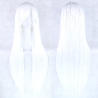 Soowee 80cm Long Synthetic Hair White Purple Cosplay Wigs Party Black Hair Straight Wig Hairpiece for Women