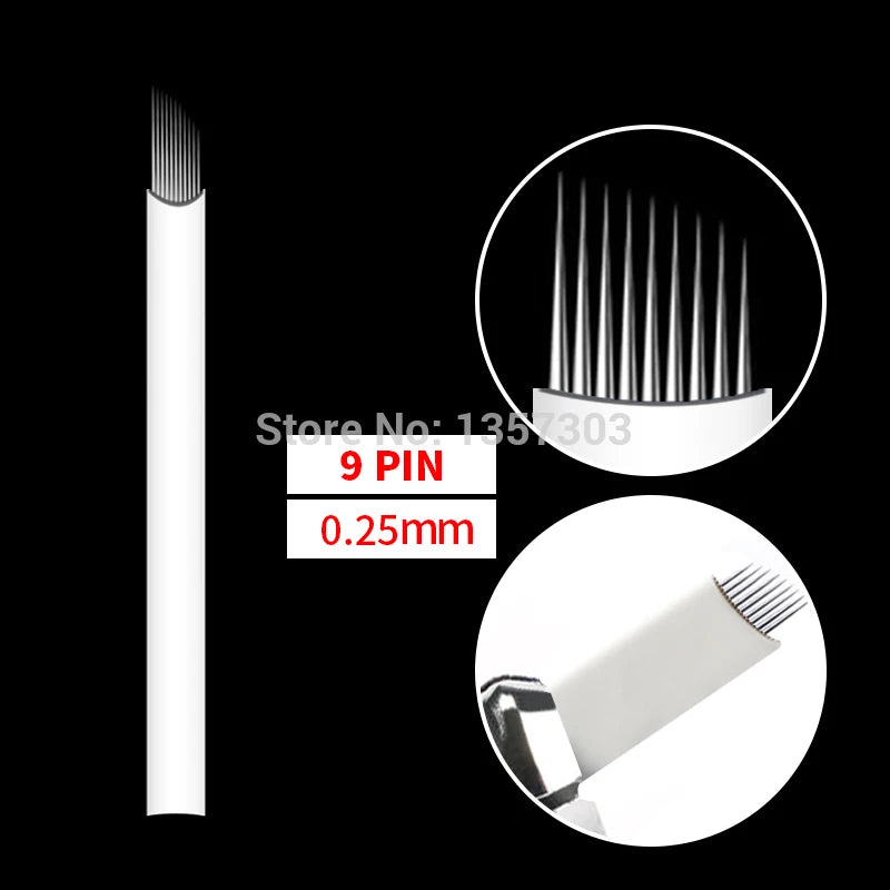 50pcs White 0.20MM/0.25mm Microblading Needles for Tattoo Lamina Tebori 7 9 11 12 14 Flex Blades U Shape Permanent Makeup Blades