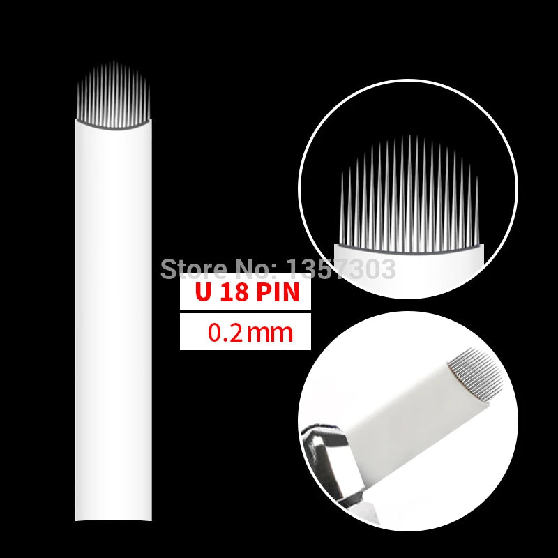 50pcs White 0.20MM/0.25mm Microblading Needles for Tattoo Lamina Tebori 7 9 11 12 14 Flex Blades U Shape Permanent Makeup Blades