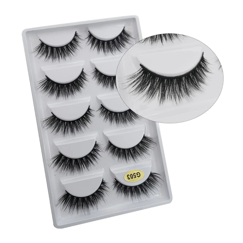 5 Pairs Multipack 3D Mink Lashes False Eyelashes Handmade Wispy Fluffy Long Lashes Natural Eye Makeup Tools Eye Lashes G806