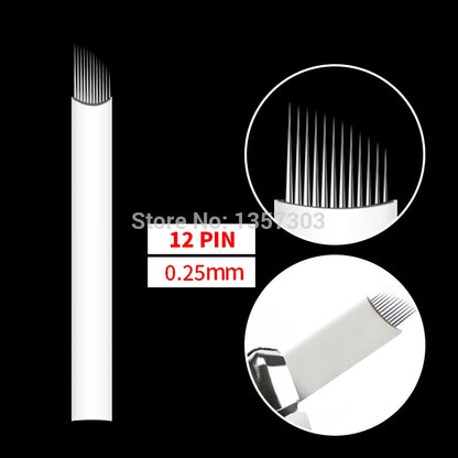 50pcs White 0.20MM/0.25mm Microblading Needles for Tattoo Lamina Tebori 7 9 11 12 14 Flex Blades U Shape Permanent Makeup Blades