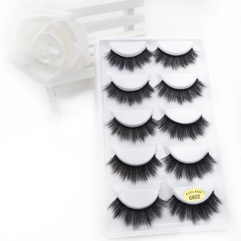 5 Pairs Multipack 3D Mink Lashes False Eyelashes Handmade Wispy Fluffy Long Lashes Natural Eye Makeup Tools Eye Lashes G806