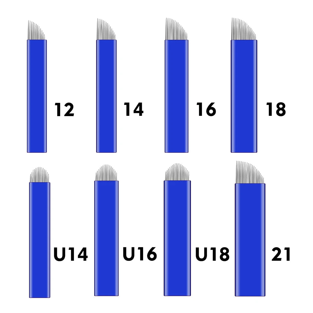 100pcs NANO Blue 0.2mm U SHape 12U 14U 16U 18U Microblading Needles for Permanent Makeup Supplies Manual Eyebrow Blades