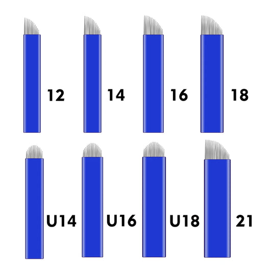 100pcs NANO Blue 0.2mm U SHape 12U 14U 16U 18U Microblading Needles for Permanent Makeup Supplies Manual Eyebrow Blades