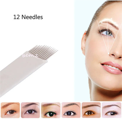 100pcs White 0.25mm Microblading Needles for Tattoo Lamina Tebori 7 9 11 12 14 Flex Blades U Shape Permanent Makeup Needle Blade