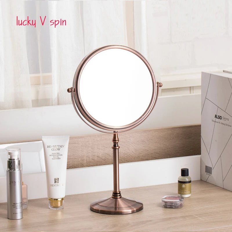 Bronze 8 inch Desktop Makeup Mirror 2-Face Metal 3X Magnifying Cosmetic Mirror make up lady's private mirrors