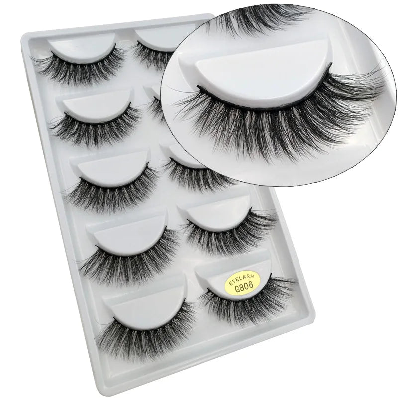 5 Pairs Multipack 3D Mink Lashes False Eyelashes Handmade Wispy Fluffy Long Lashes Natural Eye Makeup Tools Eye Lashes G806